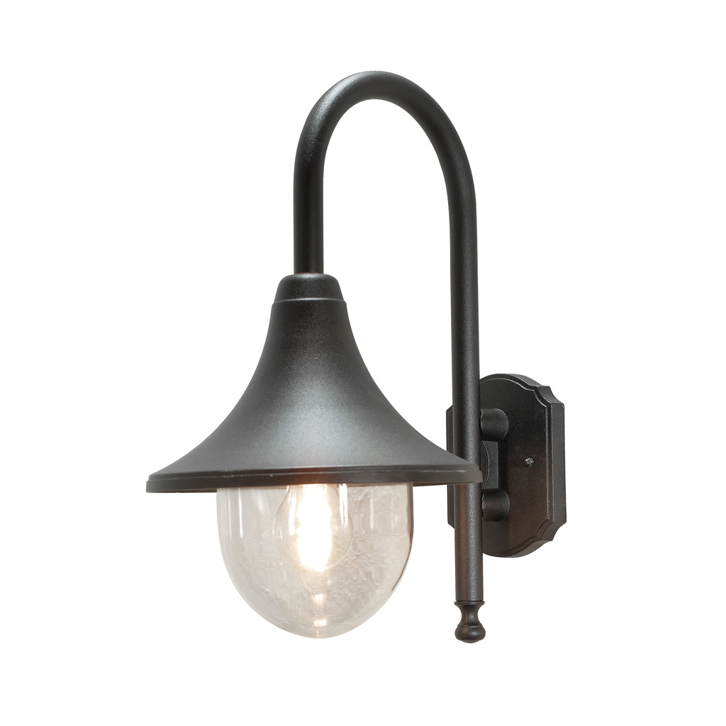 Bari Sort udendørslampe Fra Konstsmide - Med sin sorte finish og bløde linjer er den perfekt til både klassiske og moderne facader.