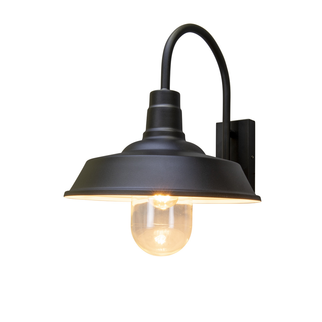 Trapani Sort udendørslampe Fra Konstsmide - Den brede skærm og den klare glaskuppel spreder et behageligt og rettet lys, som gør lampen perfekt til entre og terrasser.