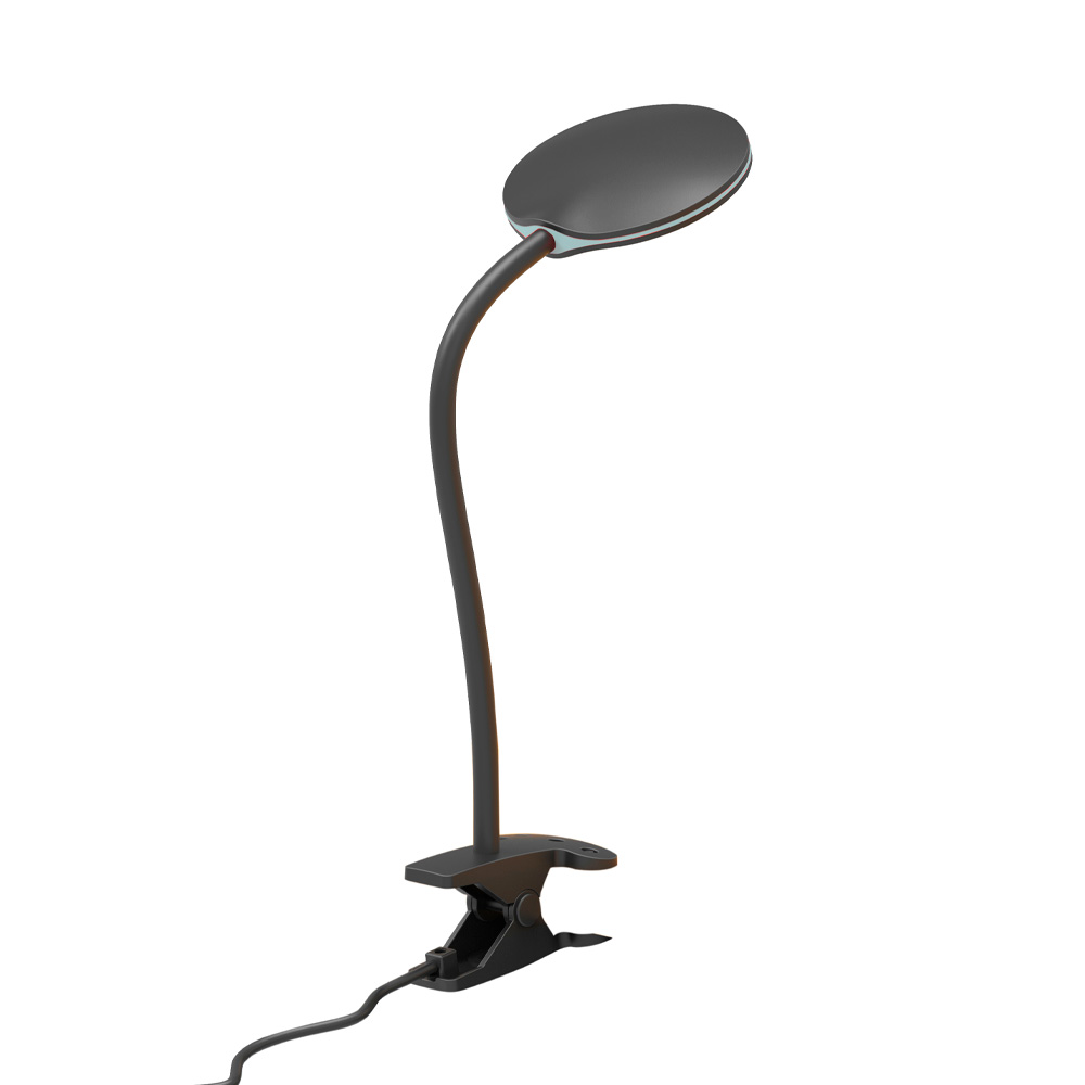 Fix Sort klemmelampe Fra Halo Design - Den bevægelige arm med fladskærm har indbygget integreret LED på 4W som giver 180lm og 3000K varmt hvidt lys.