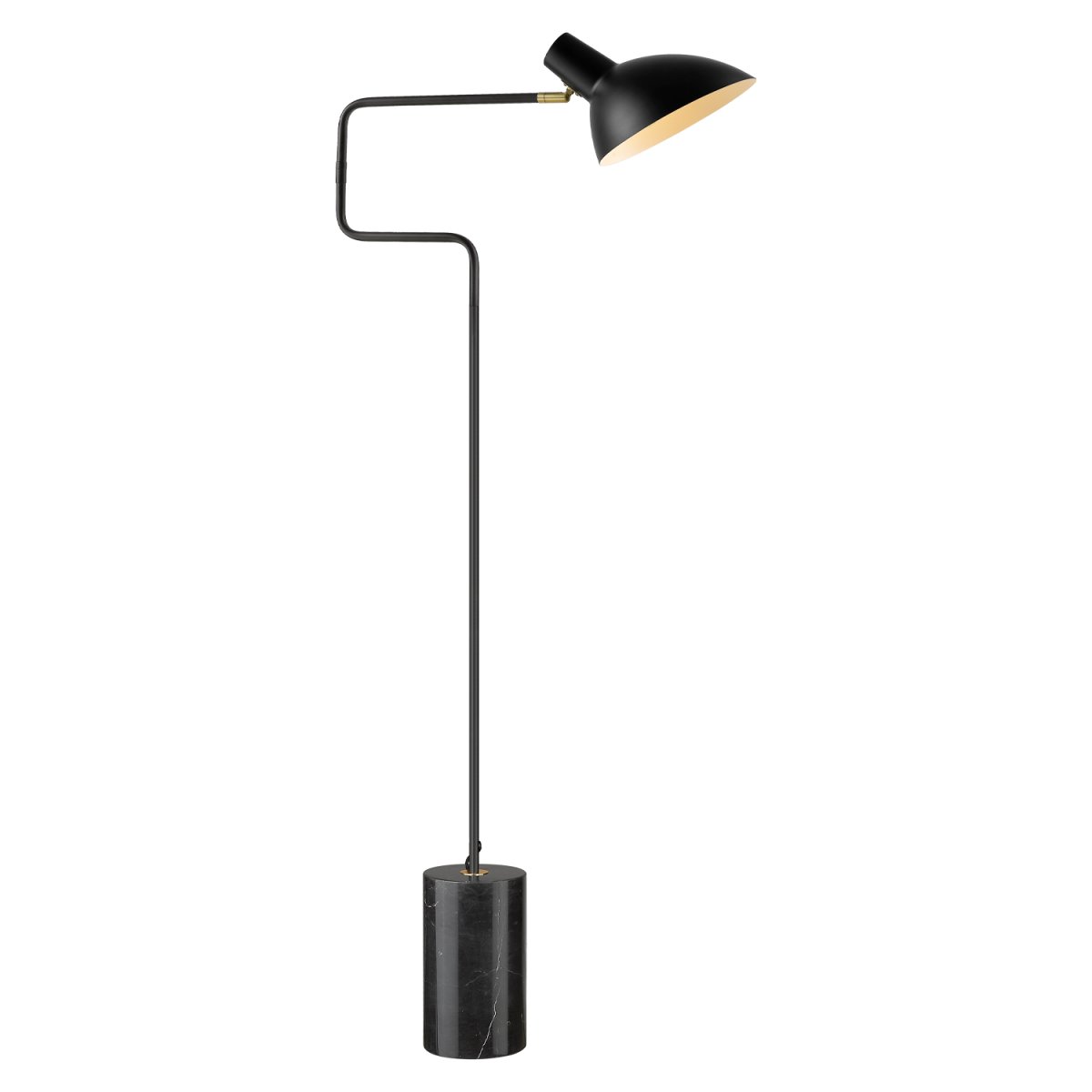 Metropole Deluxe Sort gulvlampe Fra Halo Design - Den matsorte metalkonstruktion kombineret med elegante messingdetaljer og en solid marmorbase skaber en luksuri&oslash;s og moderne f&oslash;lelse.