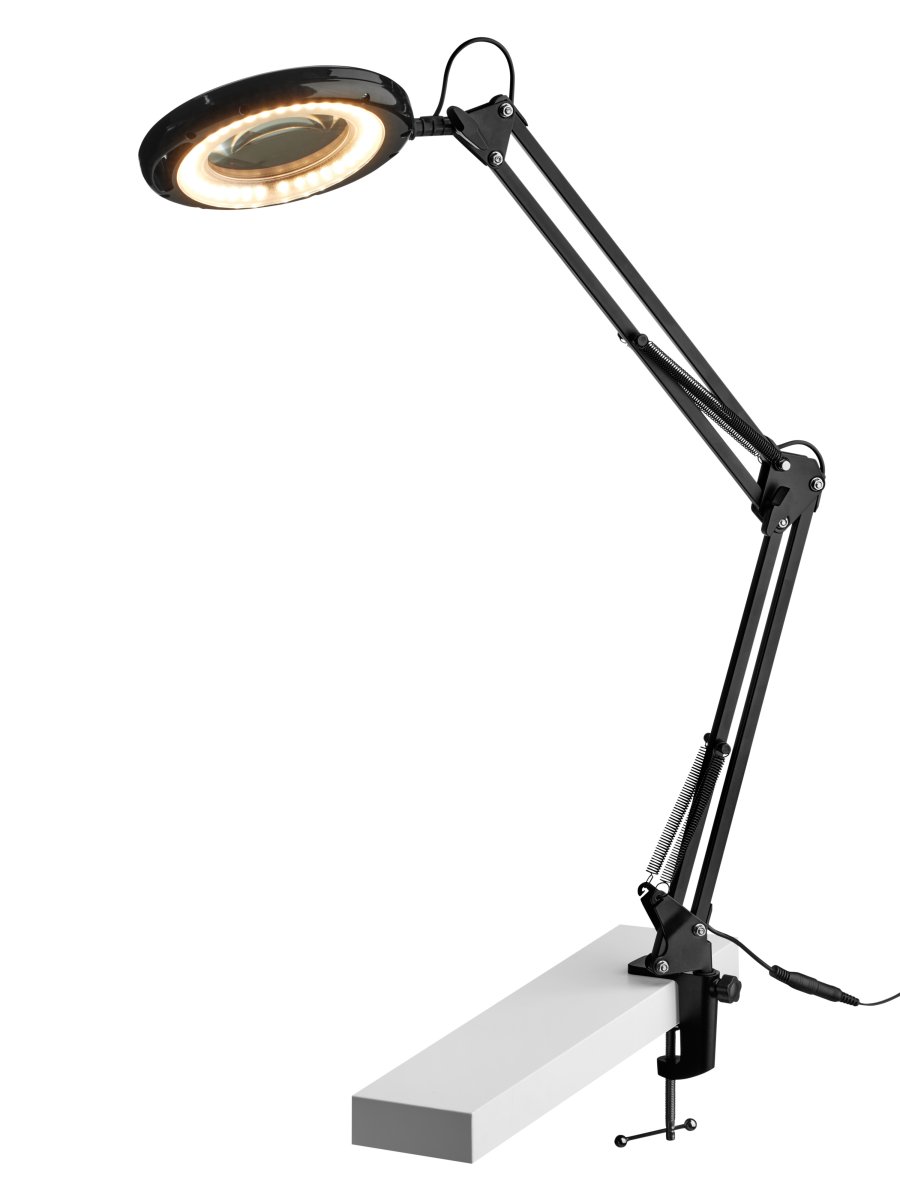 Magni Archi Sort klemmelampe Fra Halo Design - Den vinklede arm har et justerbart lampehoved med integreret LED p&aring; 7W som udsender st&aelig;rkt og godt arbejdslys.