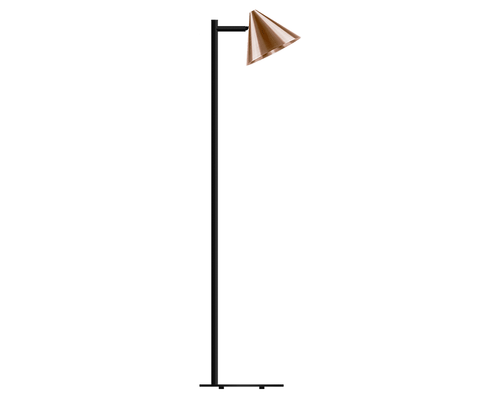 Zoom billede af Tratt Micro Rå kobber gulvlampe Fra Westal - Funnel er en moderne gulvlampe lavet af kobber i en ren kobberfinish med klar lak.