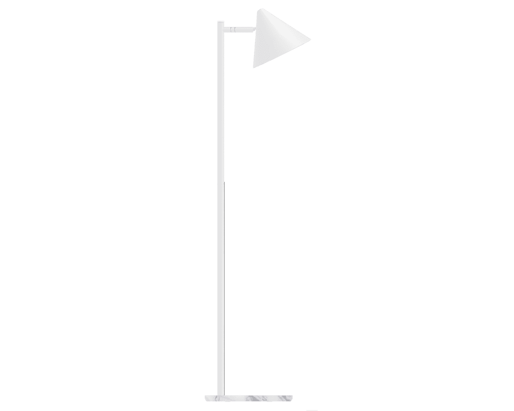 Zoom billede af Tratt Micro Hvid/marmor gulvlampe Fra Westal - Funnel er en moderne gulvlampe lavet af rustfrit st&aring;l i hvid pulverlakeret farve med en lampebase i hvid marmor.