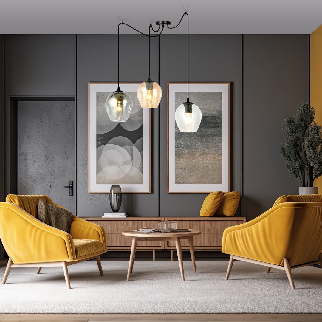 Level 40cm Flerfarvet loftslampe Fra Emibig Lighting - Den er ideel til h&oslash;je loftsrum og understreger deres moderne karakter og giver samtidig smuk belysning.