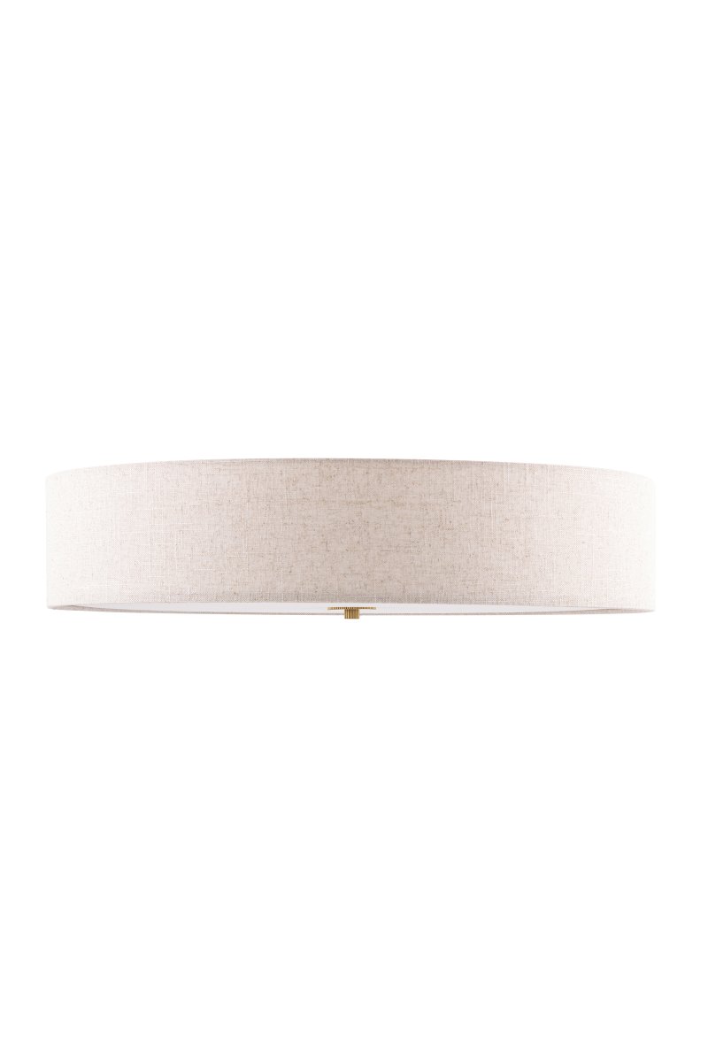Noah Ø65 Beige plafond Fra Globen Lighting - Lampen er kombineret med en detalje i poleret messing, stoffet har et levende mønster og en hvid blændingsbeskyttelse i bunden for at sprede et behageligt lys.