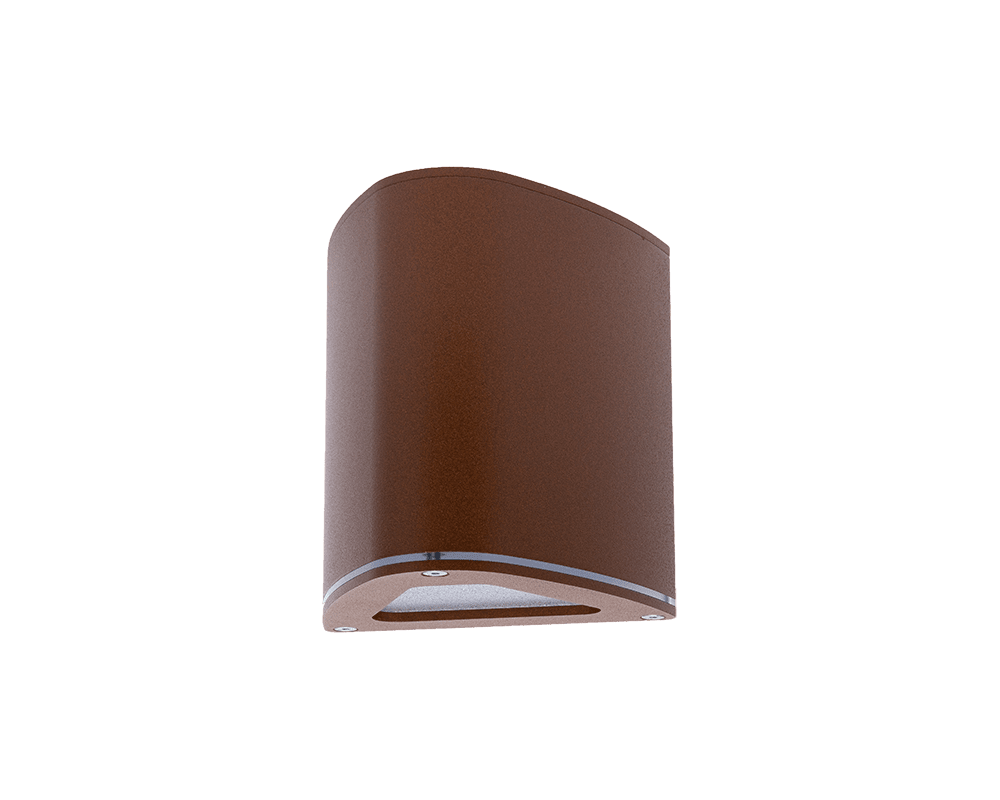 Trius I Rusten brun udendørslampe Fra Westal - Klimaneutralt vægarmatur i ekstruderet aluminium med downlight.