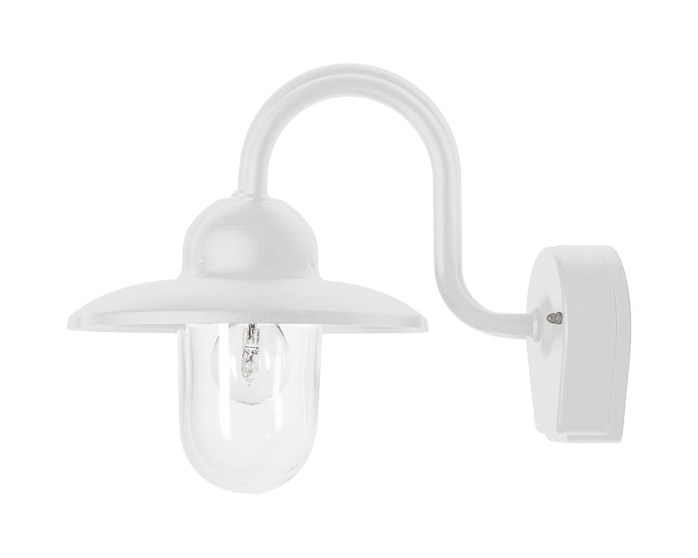 Nisse Hvid udendørslampe Fra Westal - Nisee er en klassisk væglampe til udendørs brug, der kombinerer tidløst design med materialer af høj kvalitet.