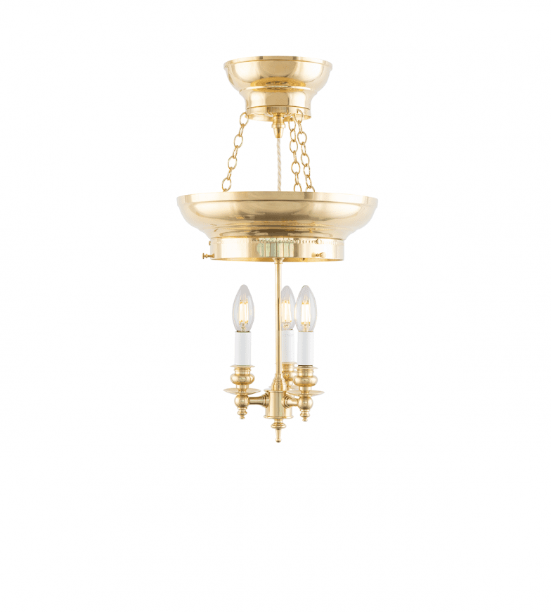 Rydberg Pendant Messing Fra Karlskrona lampfabrik - med et kugleleje fra siden borer man hul i messingkanten.