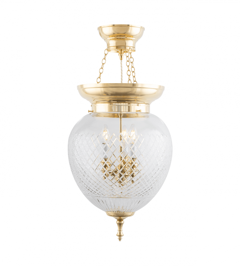 Rydberg Pendant Messing Fra Karlskrona lampfabrik - med et kugleleje fra siden borer man hul i messingkanten.