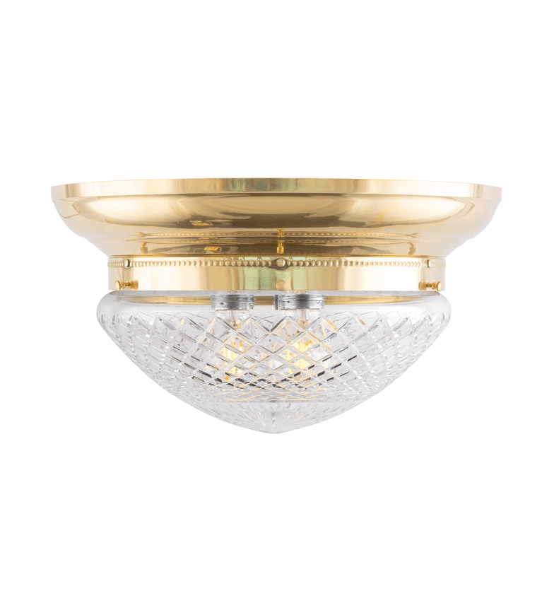 Fröding 300 Messing Fra Karlskrona lampfabrik - Lampan &auml;r f&ouml;rsedd med tre ljusk&auml;llor f&ouml;r en j&auml;mnare och behagligare ljusbild, vilket &auml;r s&auml;rskilt viktigt vid anv&auml;ndandet av slipade kristallglas.