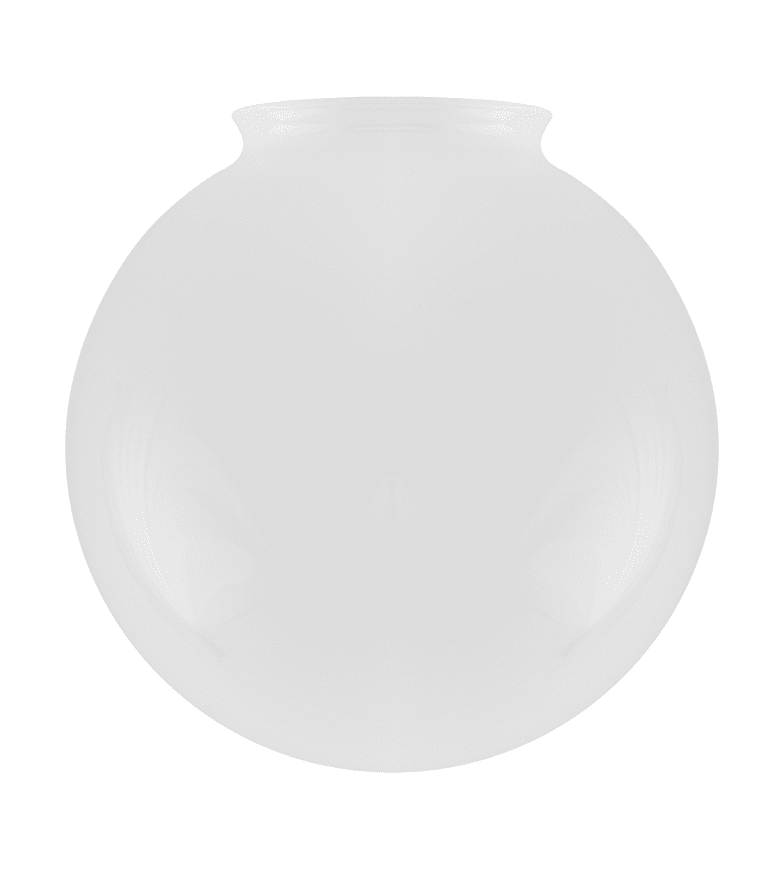 Globe Glass Shade 100/200 Hvid Fra Karlskrona lampfabrik - Lukkede hvide kupler blev almindelige først i 1920'erne - før det var det slebet eller matteret klart glas, der ikke skulle dæmpe glødelampens lys i samme grad.