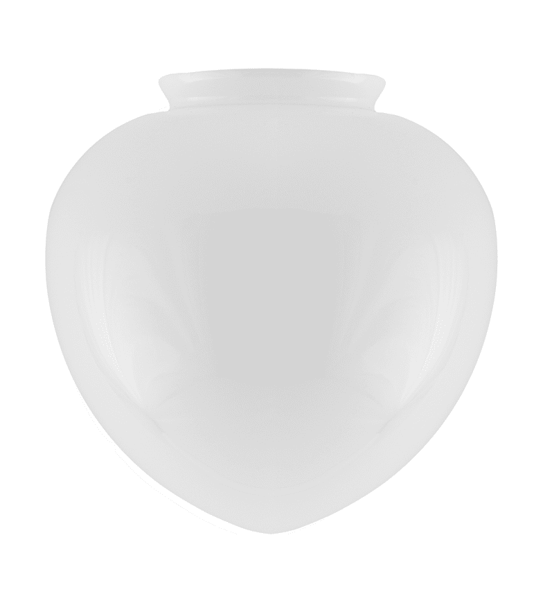 Teardrop Glass Shade 100/190 Hvid Fra Karlskrona lampfabrik - Lukkede hvide kupler blev almindelige først i 1920'erne - før det var det slebet eller matteret klart glas, der ikke skulle dæmpe glødelampens lys i samme grad.