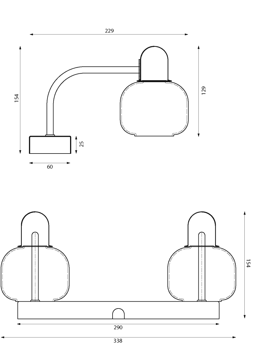 Messina 33cm mat messing badeværelseslampe Fra Aneta Lighting - Messina karbelysning i mat messing med 2 opalhvide riflede glasskærme.