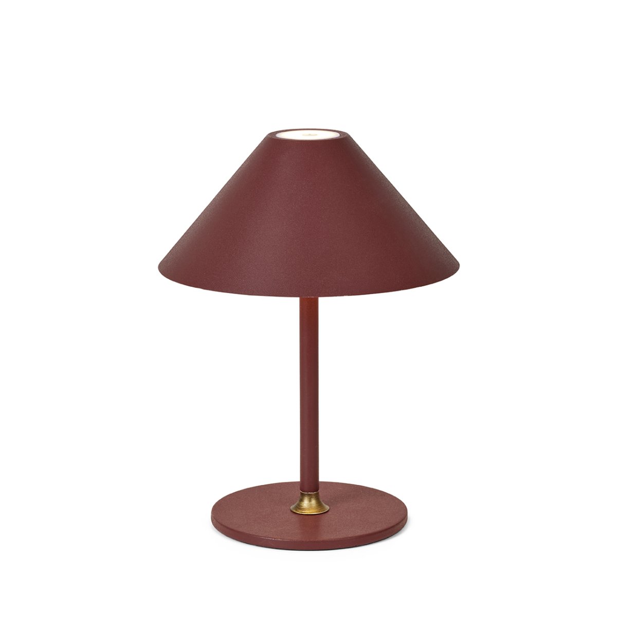 Hygge 20cm Rødbrun bærbar Fra Halo Design - Lampen drives af batteri og lyser op til 7 timer efter fuld opladning i 4&ndash;5 timer; USB-kabel til opladning medfølger.