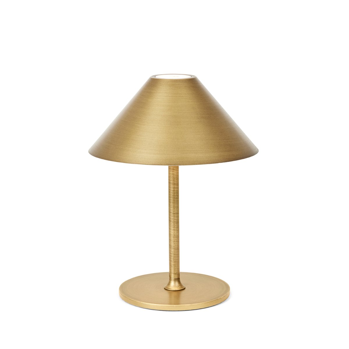 Hygge 20cm Antik messing bærbar Fra Halo Design - Lampen drives af batteri og lyser op til 7 timer efter fuld opladning i 4&ndash;5 timer; USB-kabel til opladning medfølger.
