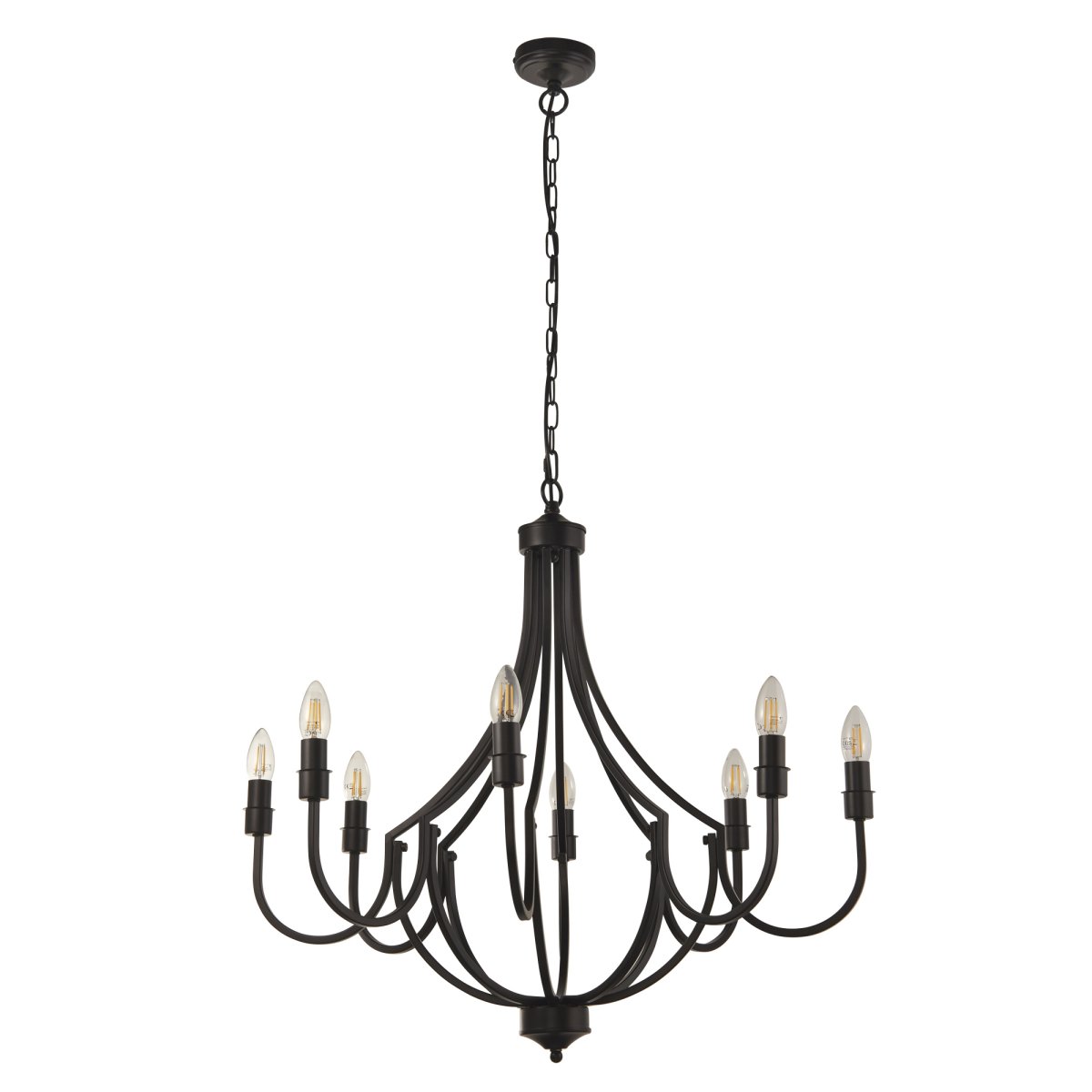 Lodge Ø75 Sort loftslampe Fra Searchlight - Lodge er en stilfuld pendellampe med en elegant silhuet og et åbent design, der giver dine valgte lyskilder hovedrollen.