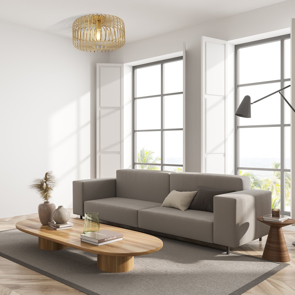 Crib Ø40 Guld plafond Fra Searchlight - Med sit stilrene burdesign i mat guld giver den et unikt visuelt udtryk i ethvert rum.