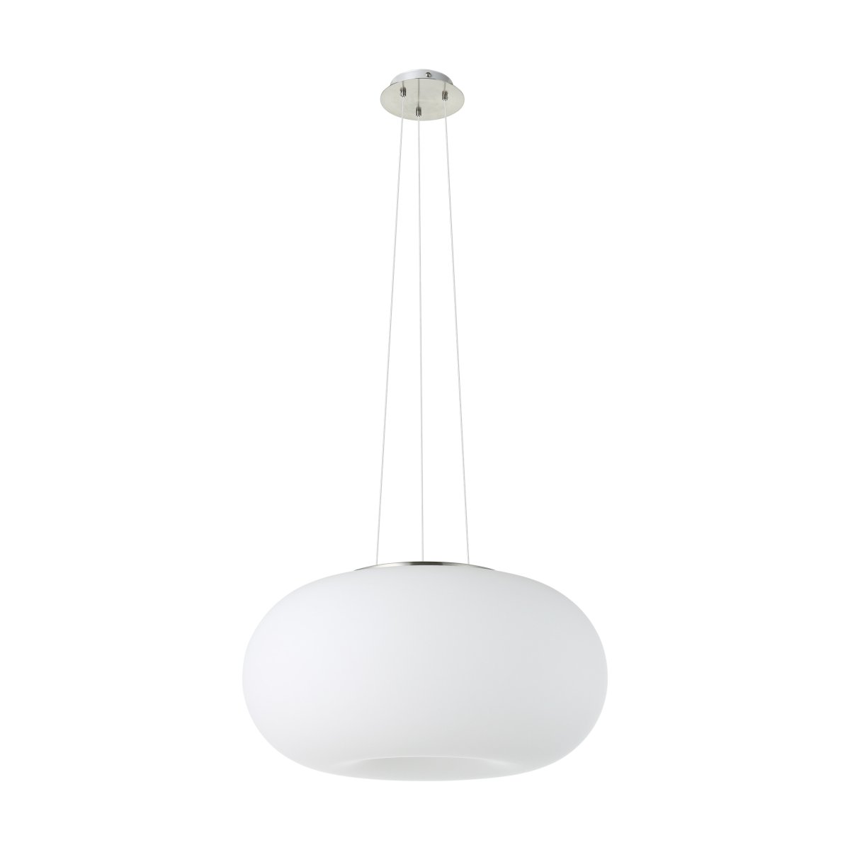 Optica Ø37 Hvid loftslampe Fra Eglo - Lampen er lavet af metal med en mat nikkelfinish og har en rund opalglassk&aelig;rm, der spreder lyset j&aelig;vnt og bl&aelig;ndfrit.