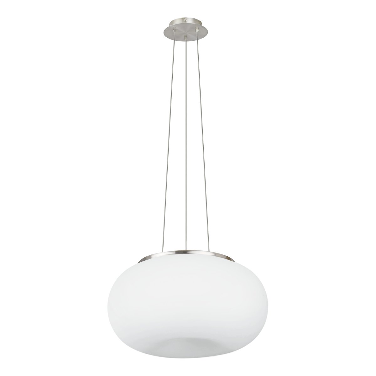 Optica Ø45 Hvid loftslampe Fra Eglo - Lampen er lavet af metal med en mat nikkelfinish og har en rund opalglassk&aelig;rm, der spreder lyset j&aelig;vnt og bl&aelig;ndfrit.