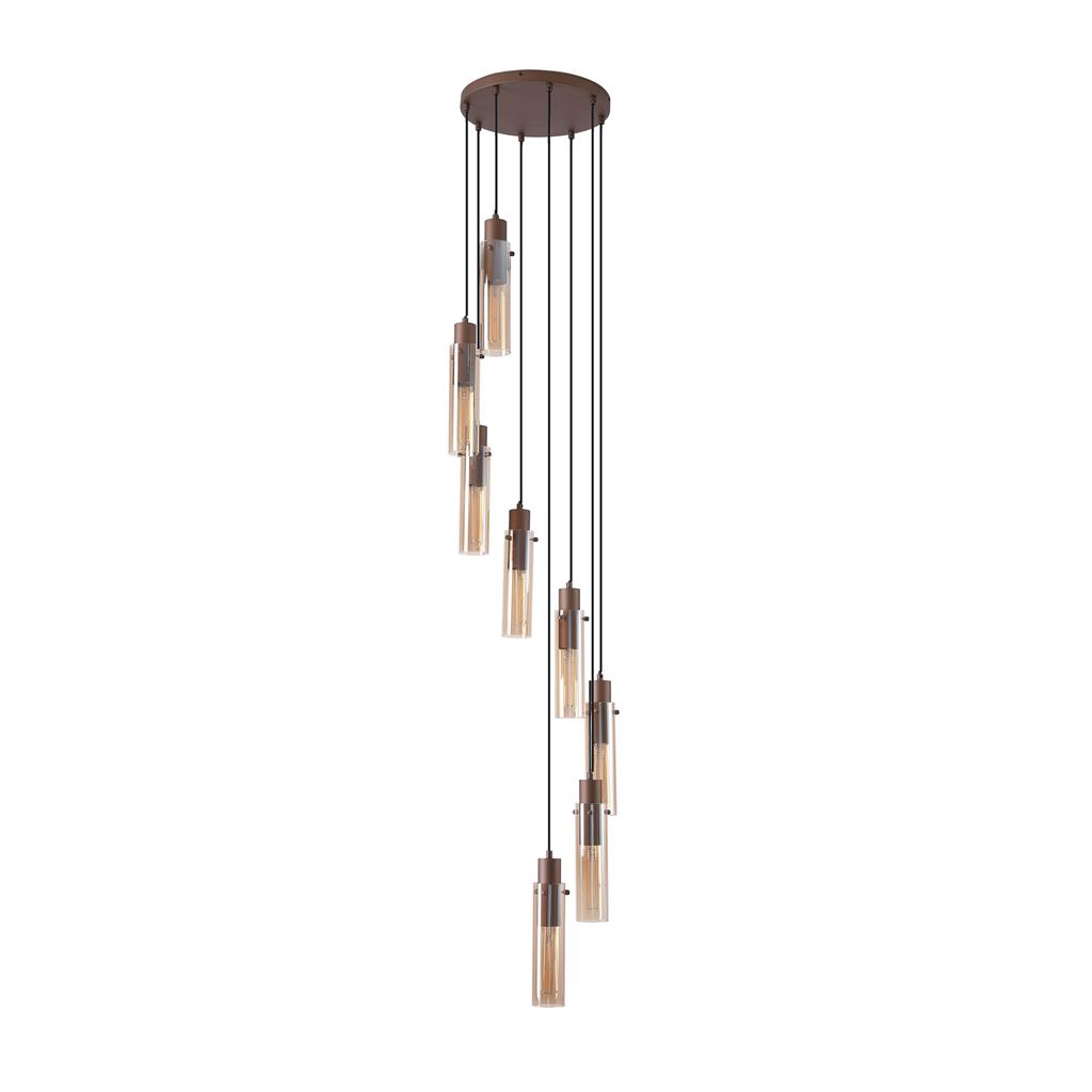 Sweden Ø42 Brun loftslampe Fra Searchlight - De aflange ravfarvede glassk&aelig;rme skaber et bl&oslash;dt lys og en elegant fornemmelse, mens den mokkafarvede metalramme giver et sofistikeret og moderne udtryk.
