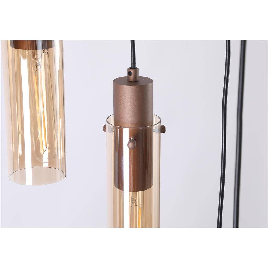 Sweden Ø42 Brun loftslampe Fra Searchlight - De aflange ravfarvede glassk&aelig;rme skaber et bl&oslash;dt lys og en elegant fornemmelse, mens den mokkafarvede metalramme giver et sofistikeret og moderne udtryk.