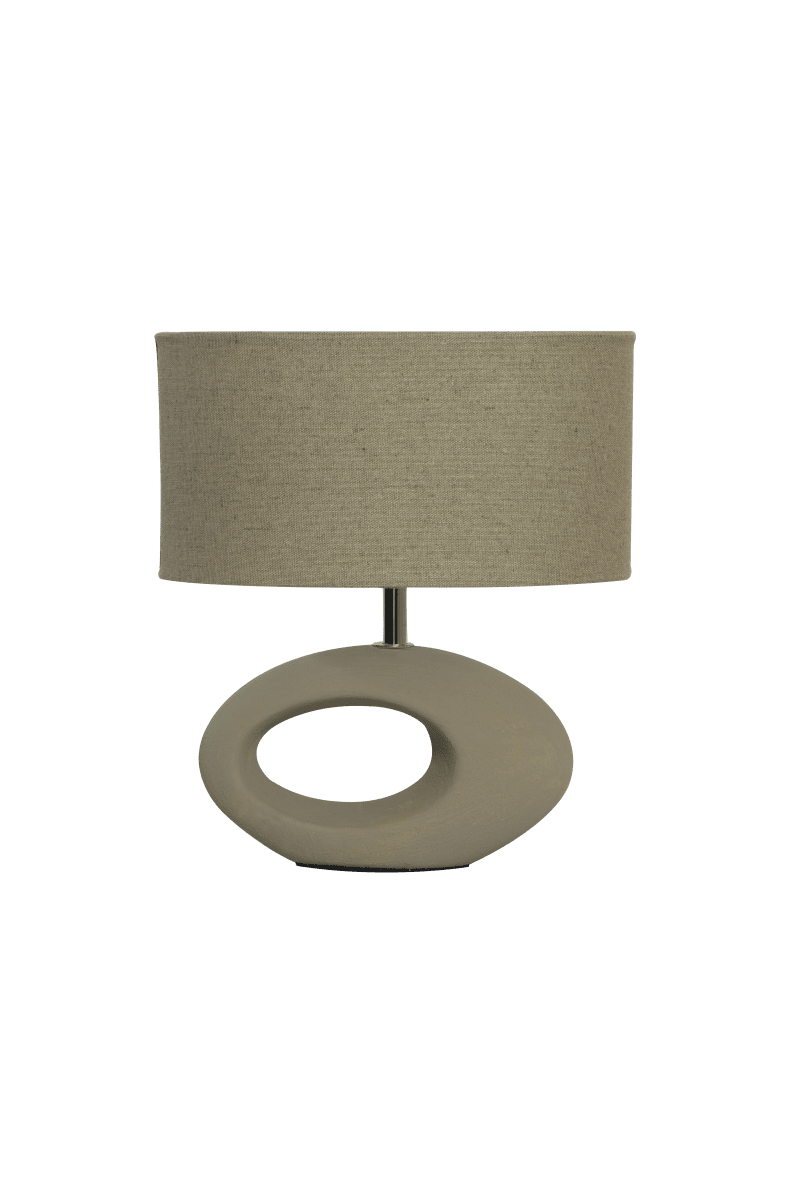 Olina 24cm Brun bordlampe Fra Aneta Lighting - Olina bordlampen har en brun keramisk base med et moderne design og en oval beige tekstilskærm.