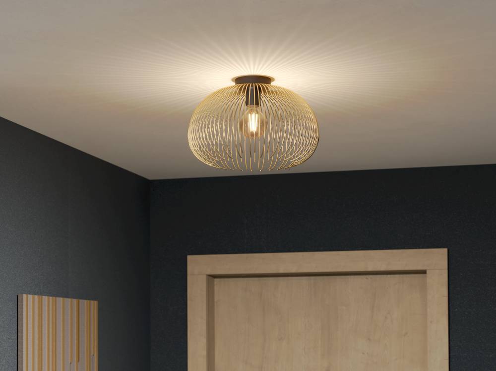 Venezuela Ø38 Guld plafond Fra Eglo - Denne moderne loftslampe har et elegant, gyldent tr&aring;ddesign, der giver rummet en luftig og stilfuld f&oslash;lelse.