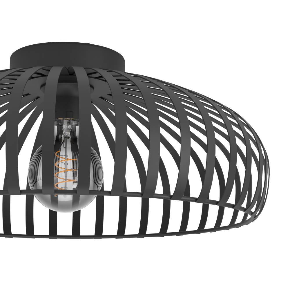 Mogano Ø43 Sort plafond Fra Eglo - Denne stilfulde loftslampe i sort metal med et løst, riflet mønster giver dit værelse en moderne og luftig følelse.