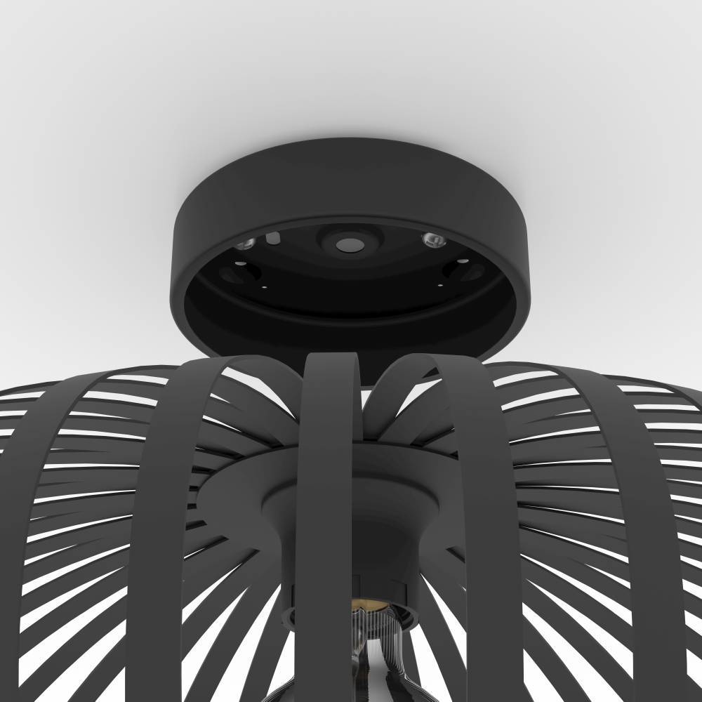 Mogano Ø43 Sort plafond Fra Eglo - Denne stilfulde loftslampe i sort metal med et løst, riflet mønster giver dit værelse en moderne og luftig følelse.