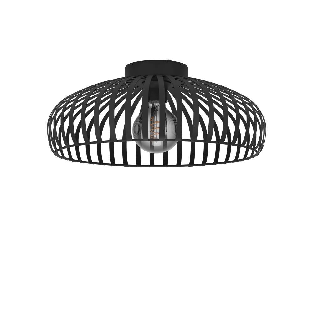 Mogano Ø43 Sort plafond Fra Eglo - Denne stilfulde loftslampe i sort metal med et løst, riflet mønster giver dit værelse en moderne og luftig følelse.