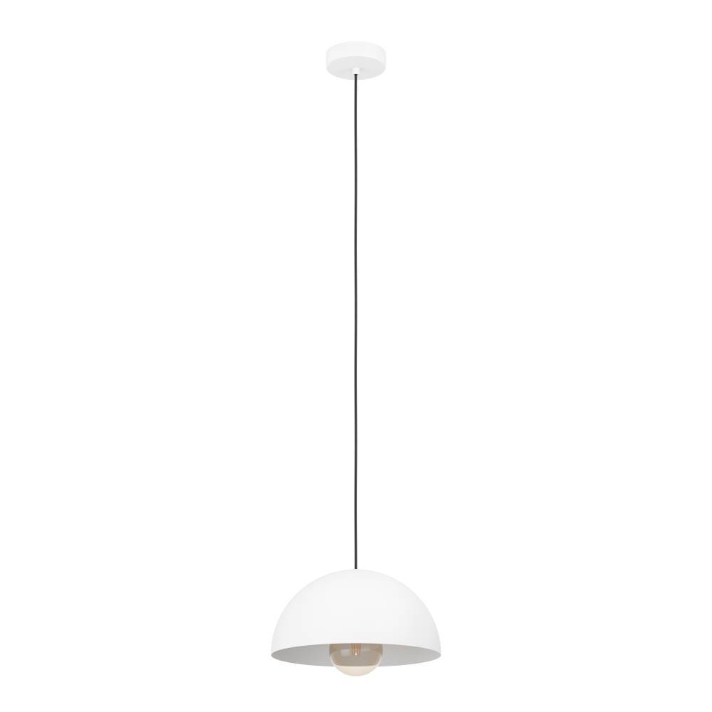 Gaetano Ø30 Hvid loftslampe Fra Eglo - Denne pendel har en stilfuld, halvkugleformet skærm i hvid finish, der giver et moderne og rent indtryk.