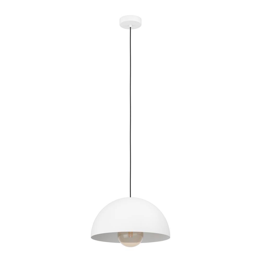 Gaetano Ø38 Hvid loftslampe Fra Eglo - Denne pendel har en stilfuld, halvkugleformet skærm i hvid finish, der giver et moderne og rent indtryk.