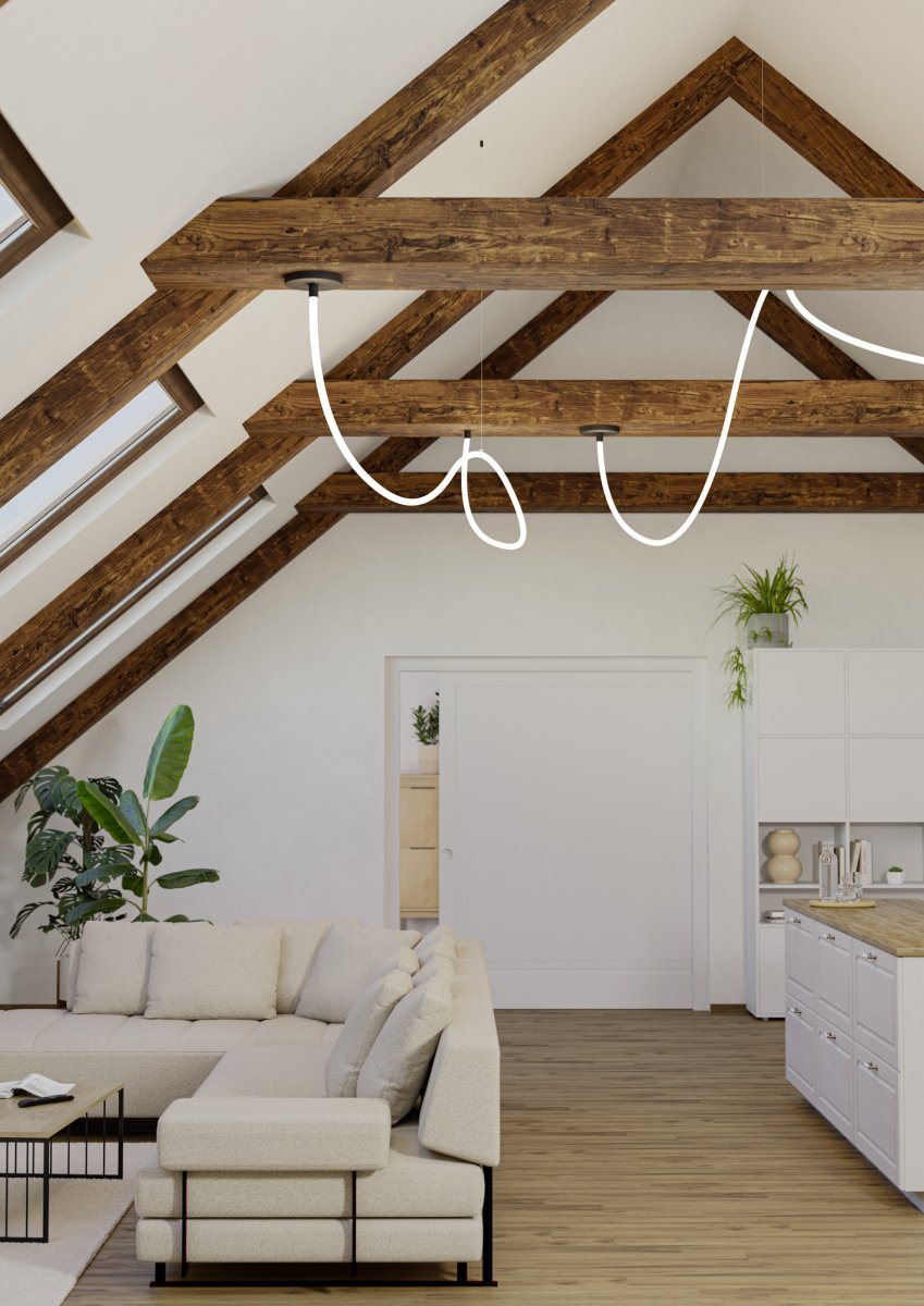 Glow 300cm Sort loftslampe Fra Eglo - meter og kan lyse i varm hvid 2700K eller forskellige RGB-farver.