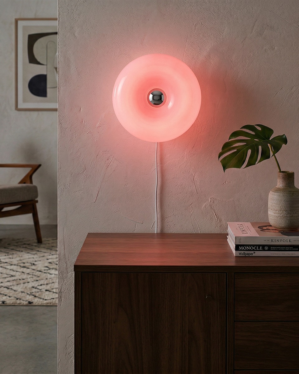 Basile 10cm Lilla bordlampe Fra Eglo - Basile er en dekorativ lampe i lilla glas med sølvdetaljer og en rund, blød form.