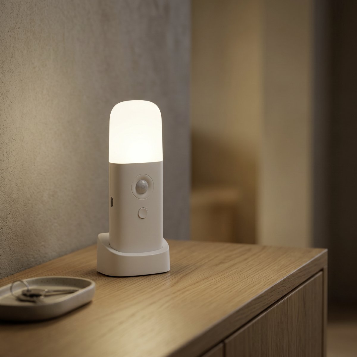 Merta Hvid bærbar Fra Eglo - Lampen leveres med en station, hvor den nemt kan placeres på for eksempel et natbord, en hylde eller et skrivebord.