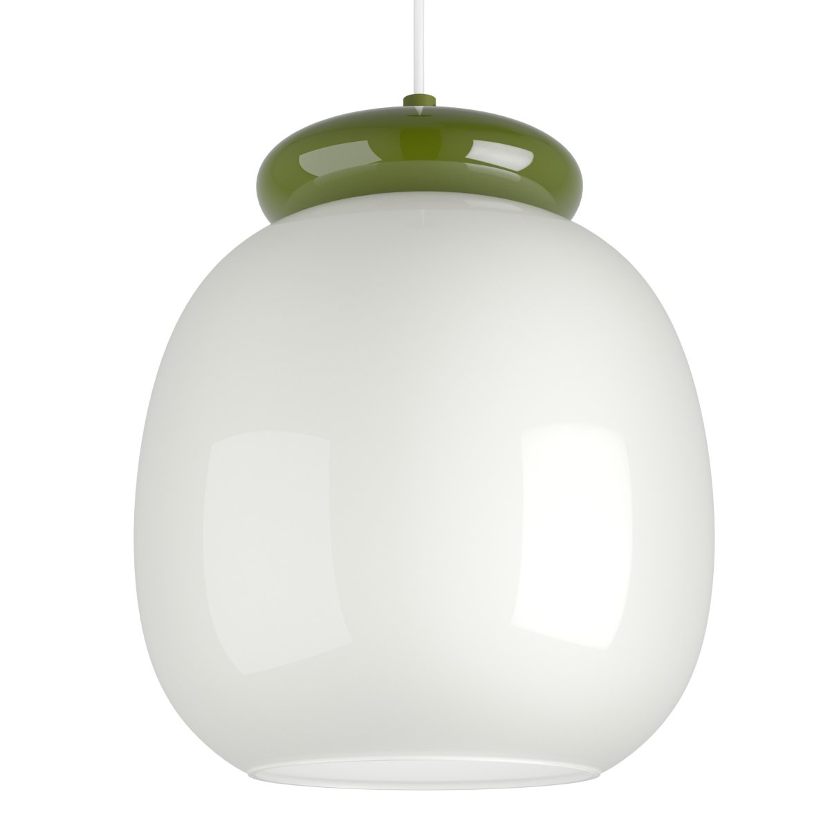 Berardelli Ø23 Hvid loftslampe Fra Eglo - Den grønne skærm og detaljen over glasskærmen giver lampen et legende udtryk og er et flot farvestrejf i rummet.