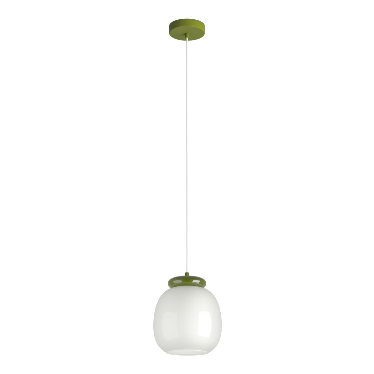 Berardelli Ø23 Hvid loftslampe Fra Eglo - Den grønne skærm og detaljen over glasskærmen giver lampen et legende udtryk og er et flot farvestrejf i rummet.
