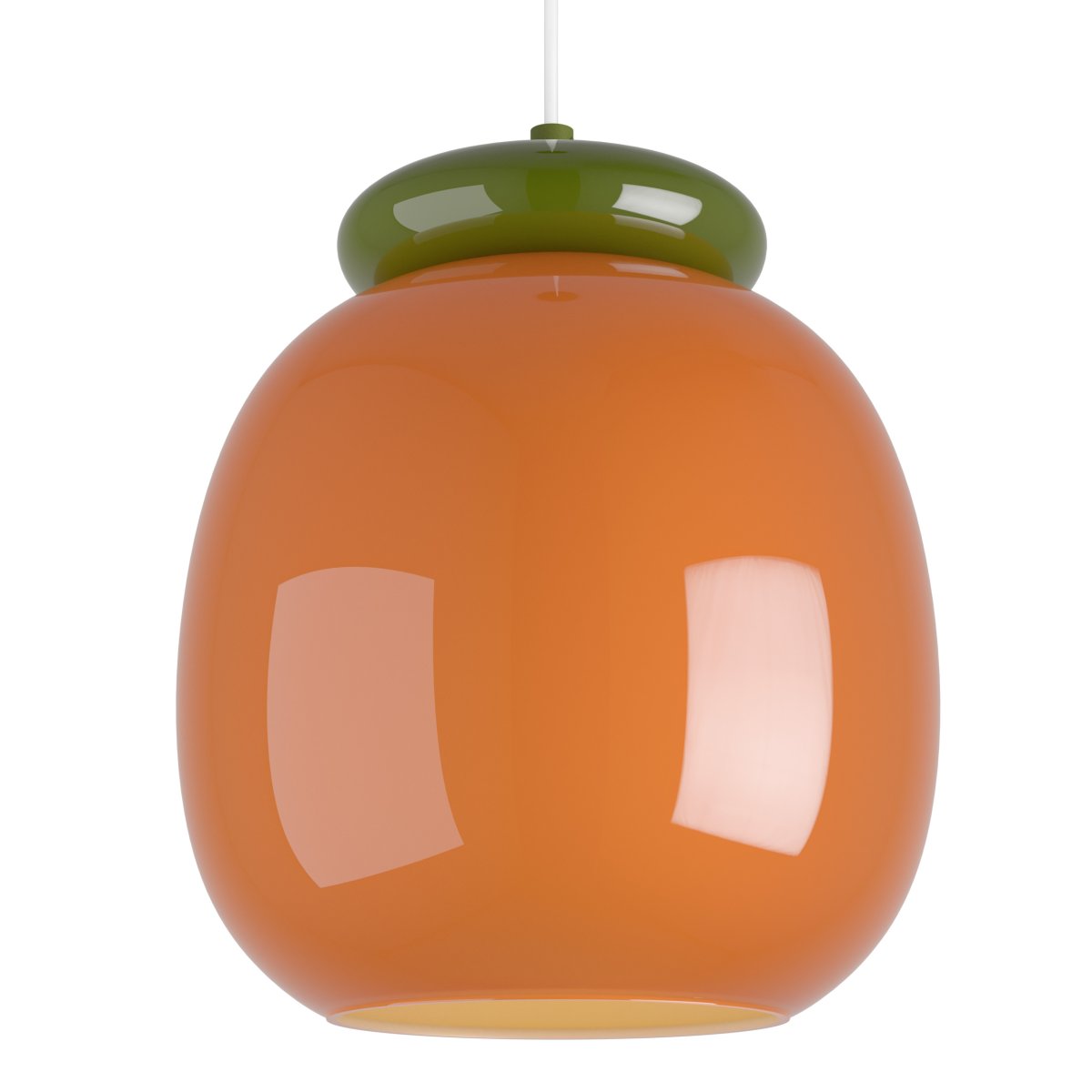 Berardelli Ø23 Orange loftslampe Fra Eglo - Den grønne skærm og detaljen over glasskærmen giver lampen et legende udtryk og er et flot farvestrejf i rummet.