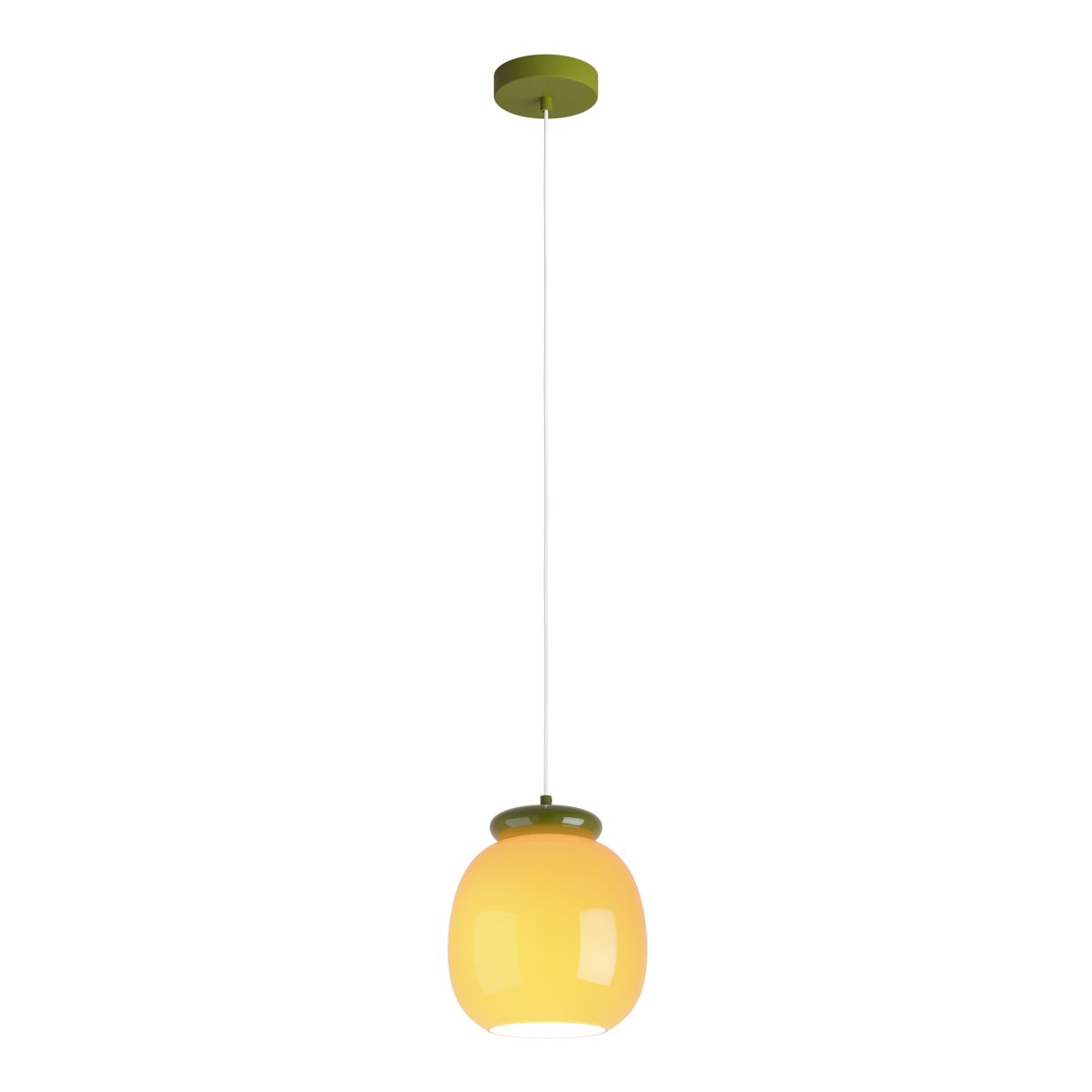Berardelli Ø23 Orange loftslampe Fra Eglo - Den grønne skærm og detaljen over glasskærmen giver lampen et legende udtryk og er et flot farvestrejf i rummet.