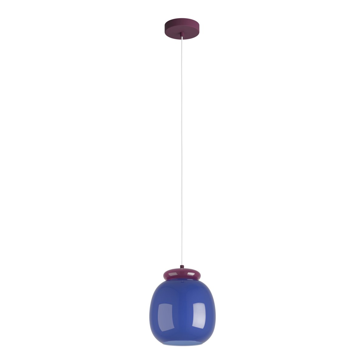 Berardelli Ø23 Blå loftslampe Fra Eglo - Den lilla sk&aelig;rm og detaljen over glassk&aelig;rmen giver lampen et legende udtryk og er et flot farvestrejf i rummet.