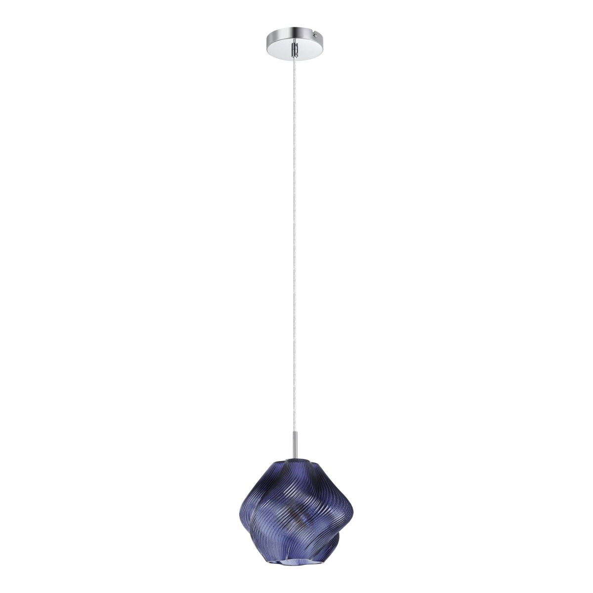 Vicenne Ø22 Blå loftslampe Fra Eglo - Glasskærmen har en bølget form med et ribbet mønster, der skaber et effektfuldt udtryk og giver lampen karakter både tændt og slukket.