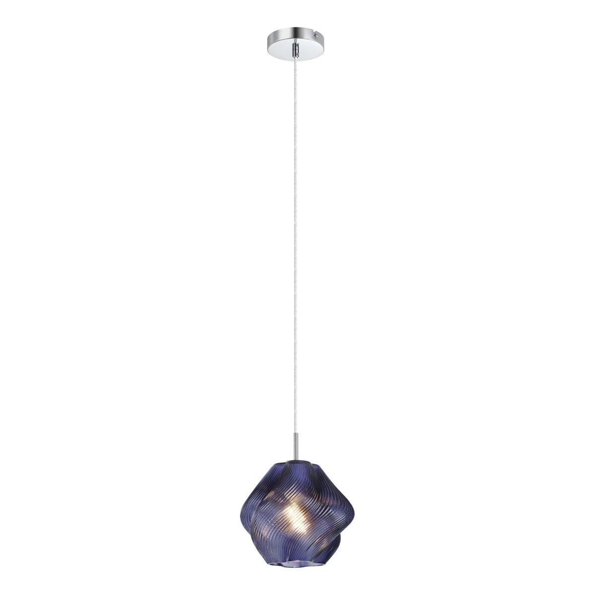 Vicenne Ø22 Blå loftslampe Fra Eglo - Glasskærmen har en bølget form med et ribbet mønster, der skaber et effektfuldt udtryk og giver lampen karakter både tændt og slukket.