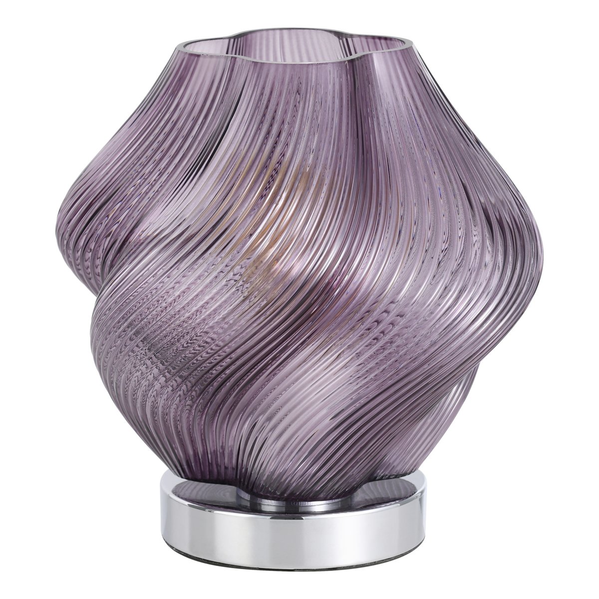 Vicenne 23cm Lilla bordlampe Fra Eglo - Det riflede glas og den bølgede form skaber et effektfuldt mønster, der giver lampen et udtryksfuldt udseende både tændt og slukket.
