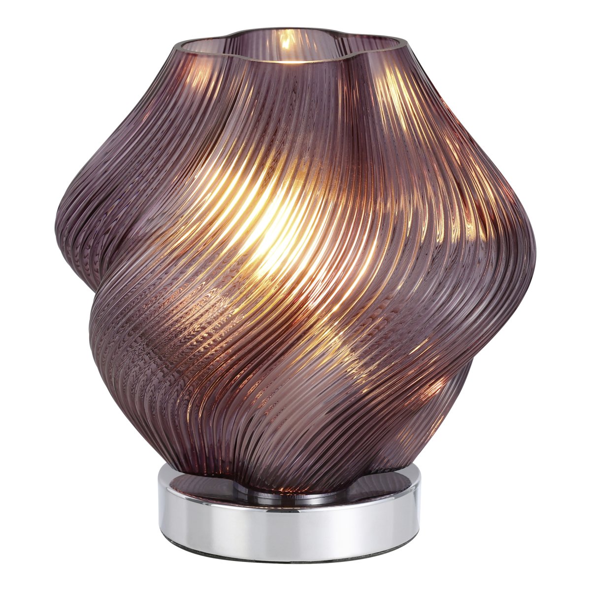Vicenne 23cm Lilla bordlampe Fra Eglo - Det riflede glas og den bølgede form skaber et effektfuldt mønster, der giver lampen et udtryksfuldt udseende både tændt og slukket.