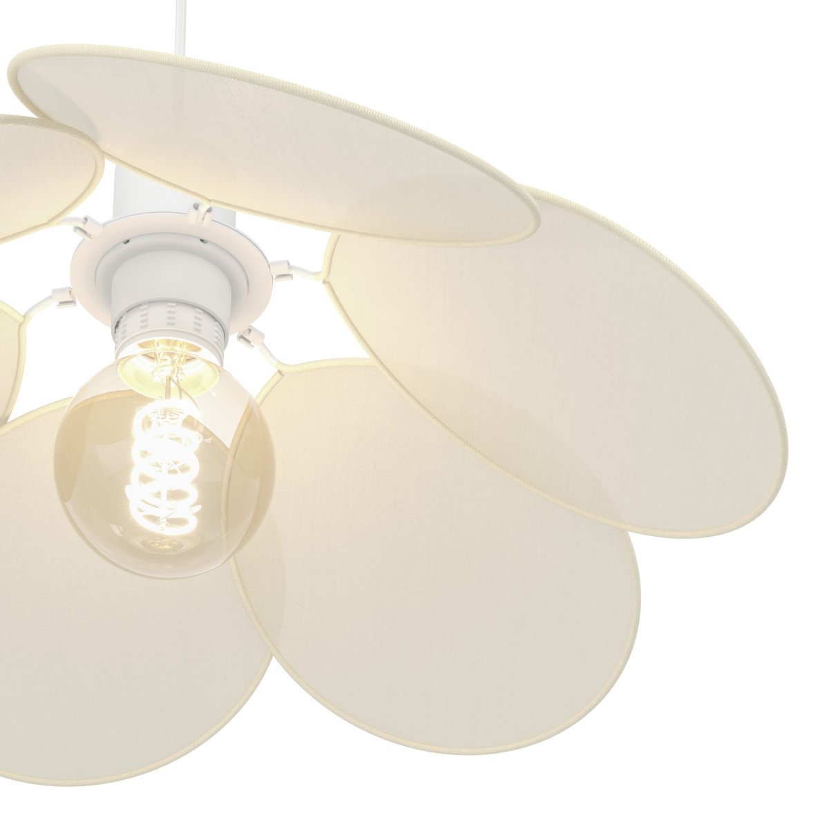 Binacua Ø40 Beige loftslampe Fra Eglo - Tekstilet giver lampen et blødt og hyggeligt udtryk, mens blomsterformen bliver et legende element i rummet.