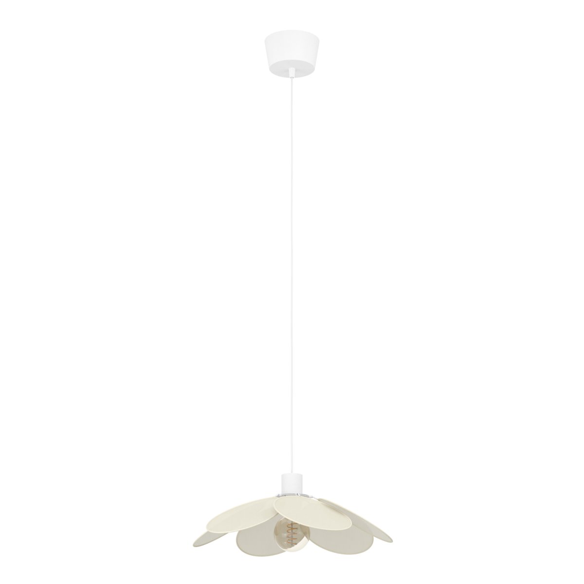 Binacua Ø40 Beige loftslampe Fra Eglo - Tekstilet giver lampen et blødt og hyggeligt udtryk, mens blomsterformen bliver et legende element i rummet.