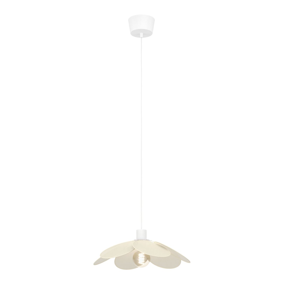 Binacua Ø40 Beige loftslampe Fra Eglo - Tekstilet giver lampen et blødt og hyggeligt udtryk, mens blomsterformen bliver et legende element i rummet.