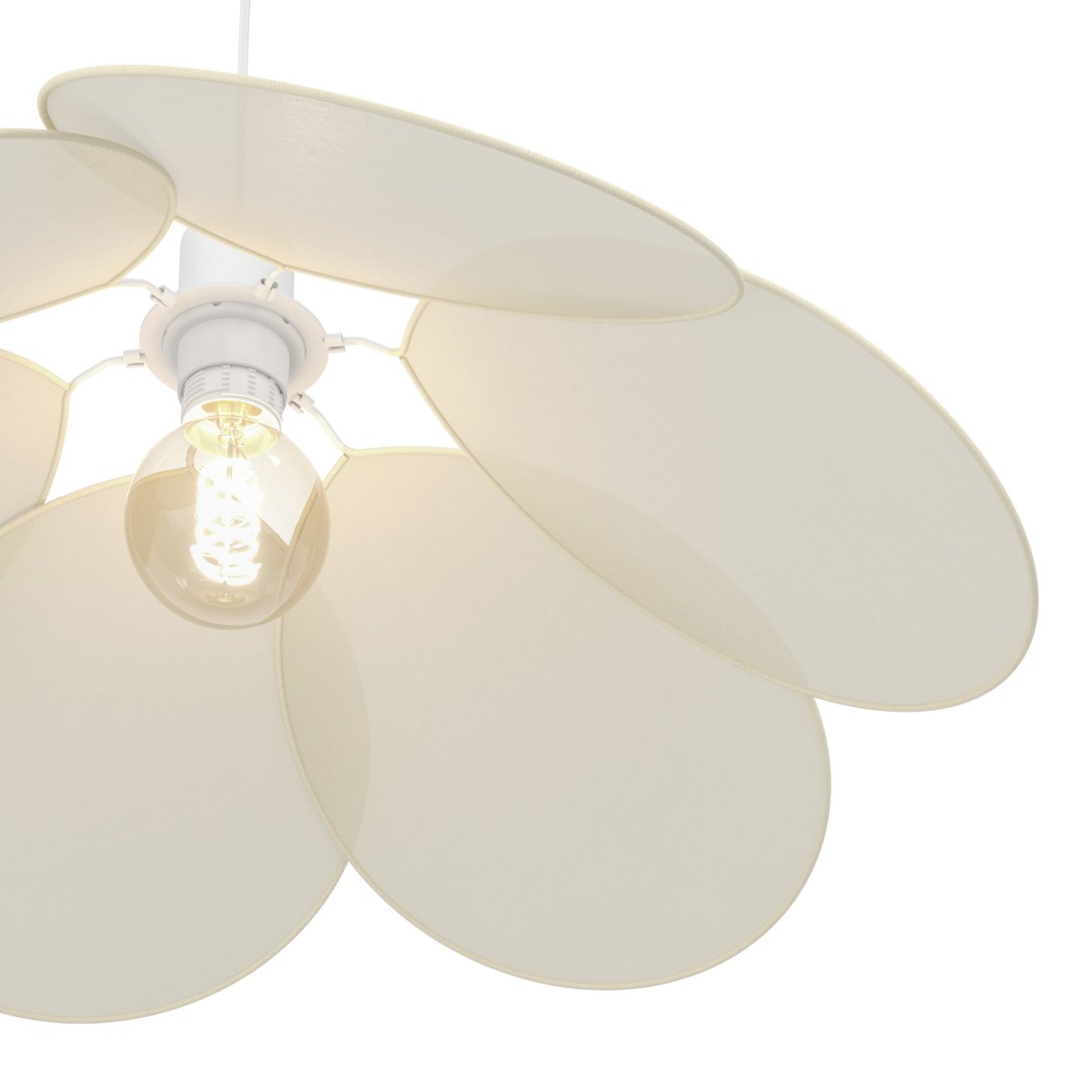 Binacua Ø60 Beige loftslampe Fra Eglo - Tekstilet giver lampen et blødt og hyggeligt udtryk, mens blomsterformen bliver et legende element i rummet.