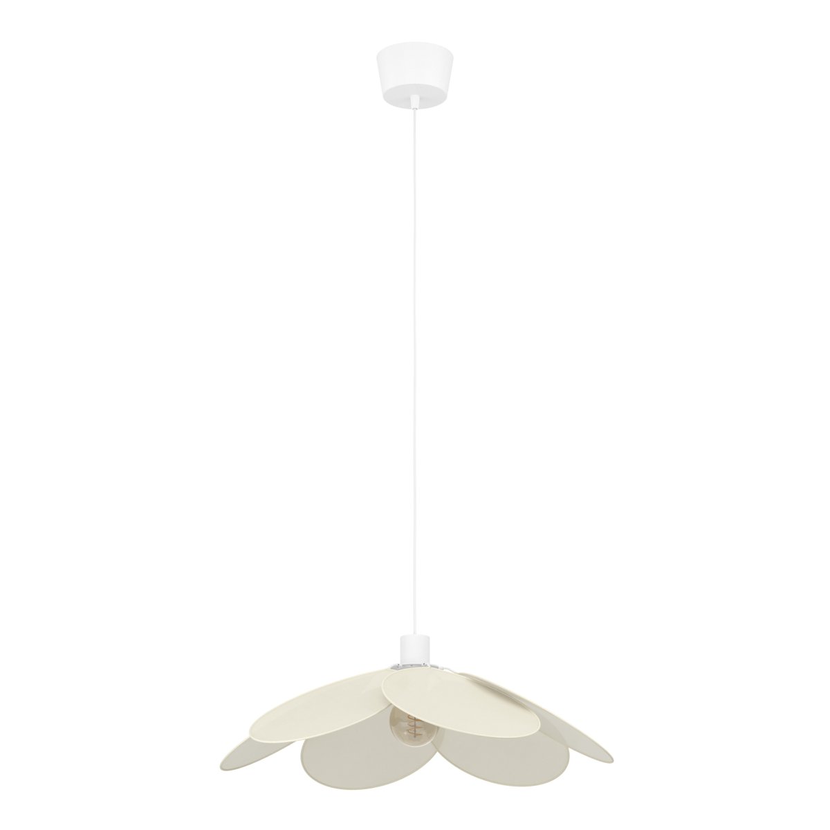 Binacua Ø60 Beige loftslampe Fra Eglo - Tekstilet giver lampen et blødt og hyggeligt udtryk, mens blomsterformen bliver et legende element i rummet.