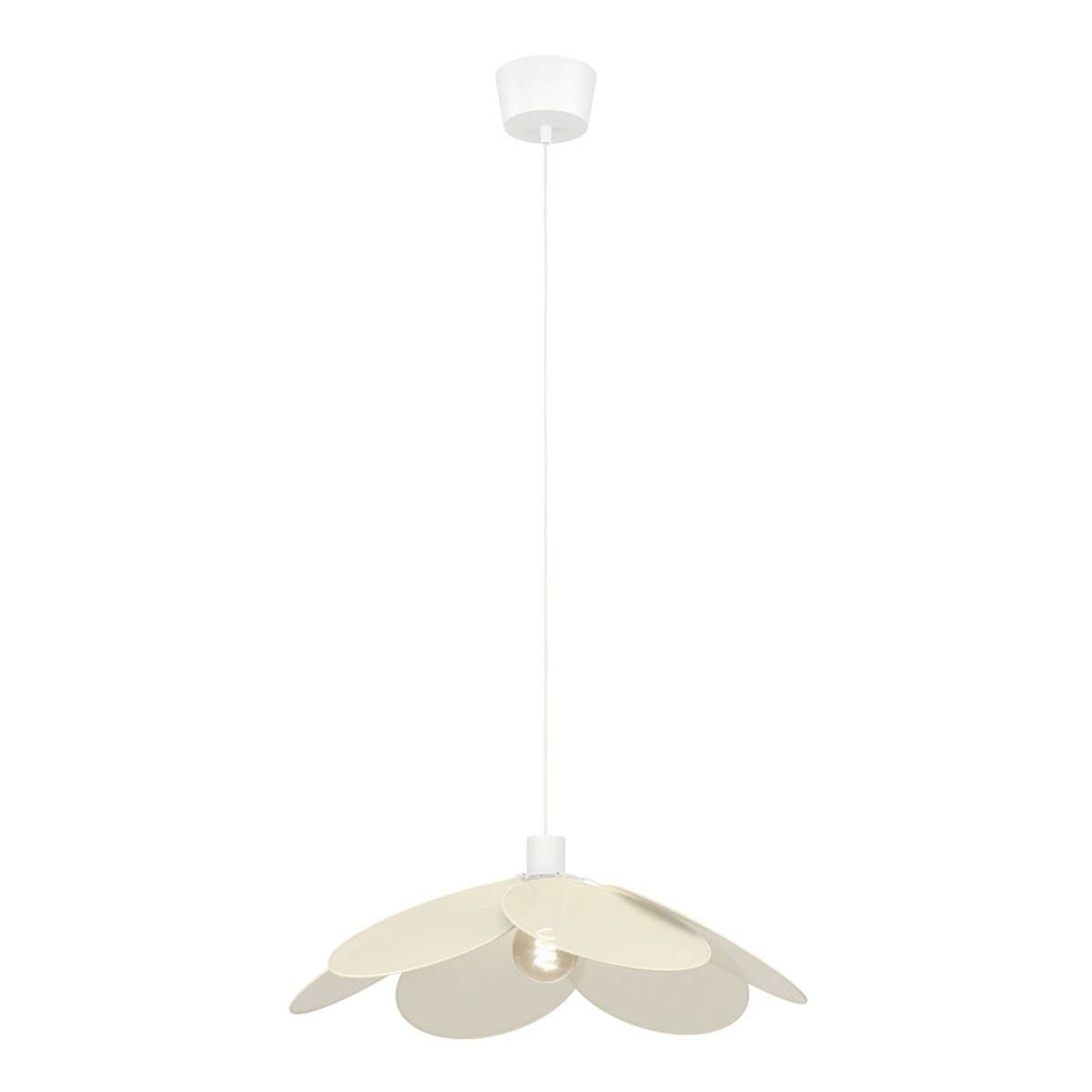 Binacua Ø60 Beige loftslampe Fra Eglo - Tekstilet giver lampen et blødt og hyggeligt udtryk, mens blomsterformen bliver et legende element i rummet.